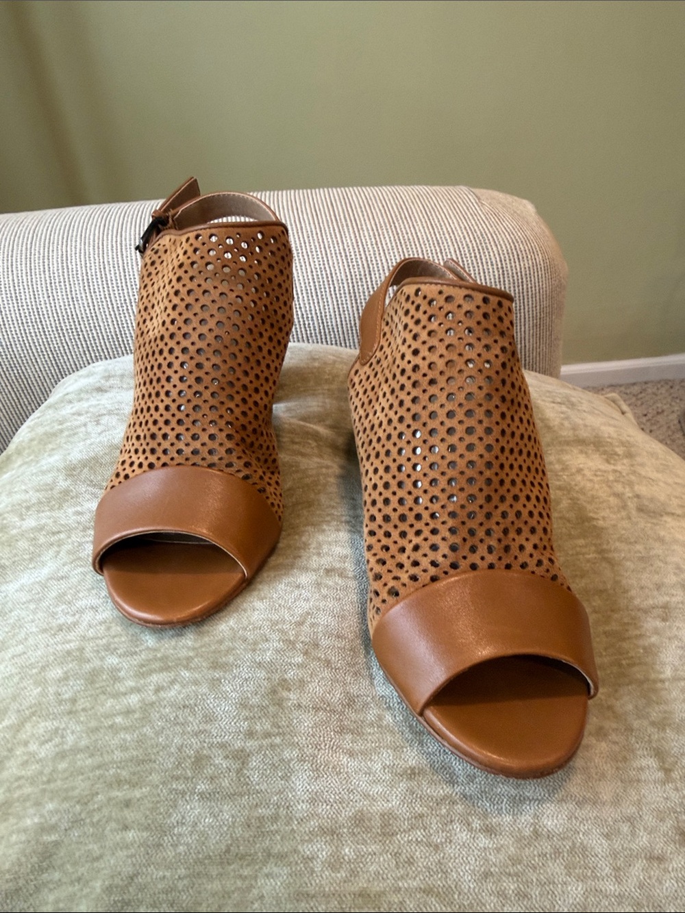 Tahari Women's Tan Perforated Peep-Toe Heels